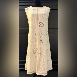 Garron Linen Heart Dress Sleeveless in Cream & Tan MEDIUM